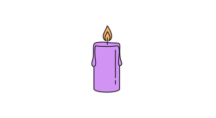 Illustration of a burning purple candle for decoration and celebration with flame and wax drips design vector