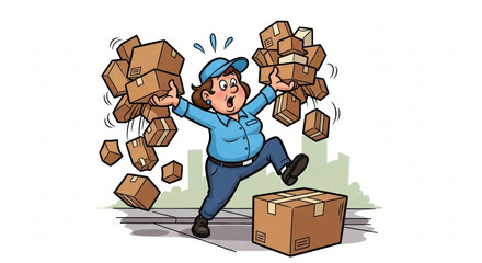 Delivery woman dropping boxes cartoon illustration shipping mistake package loss delivery service fail 100