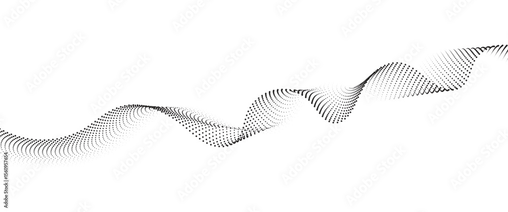 Poster flowing dot wave halftone gradient pattern on transparent background