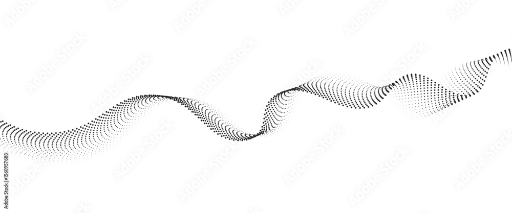 Poster flowing dot wave halftone gradient pattern on transparent background