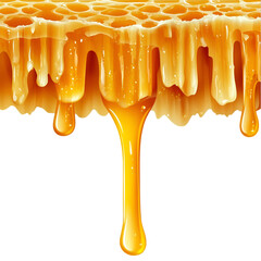 Honey Dripping from Hovering Honeycomb – Clean White Background

