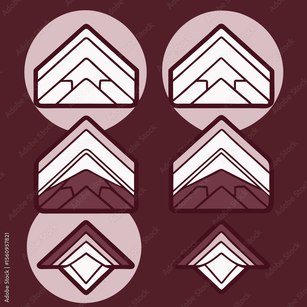 Poster geometric mountain design elements with burgundy tones and transparency for versatile projects