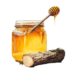 Fresh Honey in Jar with Dipper and Honeycomb – Pure Sweetness Concept. 
 glass jar of honey, honey closeup photo, premium honey stock, bee honey product, artisanal honey in jar, natural golden honey,
