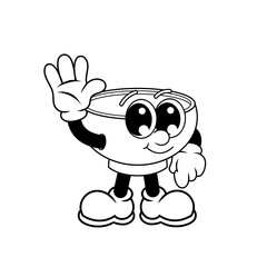 Retro character design of friendly bowl outline