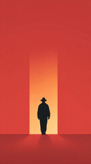 Obraz premium Firefighter silhouette in minimalist doorway passage