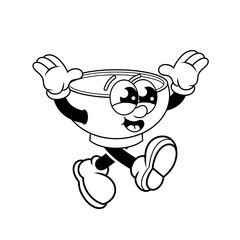 Retro character design of cheerful bowl outline