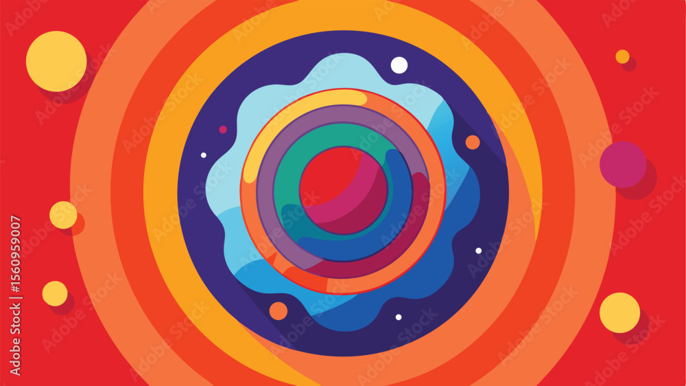 Aufkleber vibrant circular abstract design with layered shapes and a red color palette