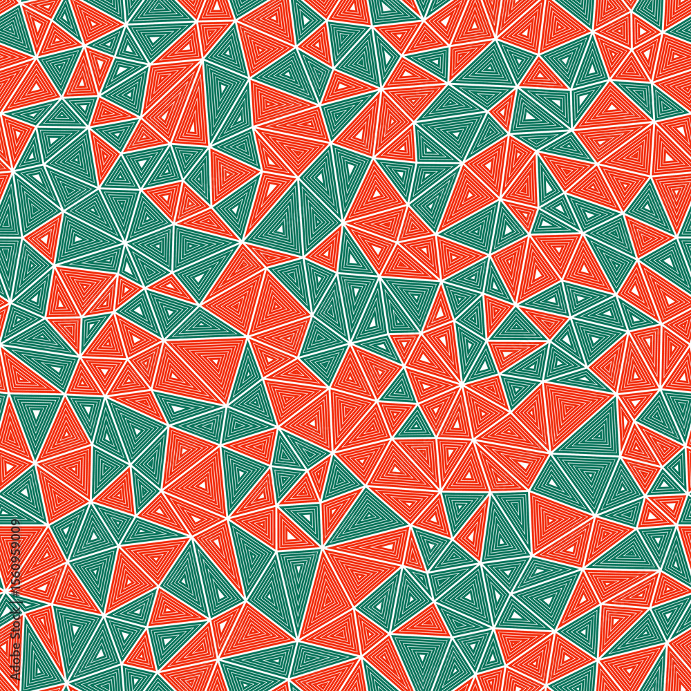 Poster abstract pattern of triangles. multiple repeated inner triangles. compact shape size. multiple color