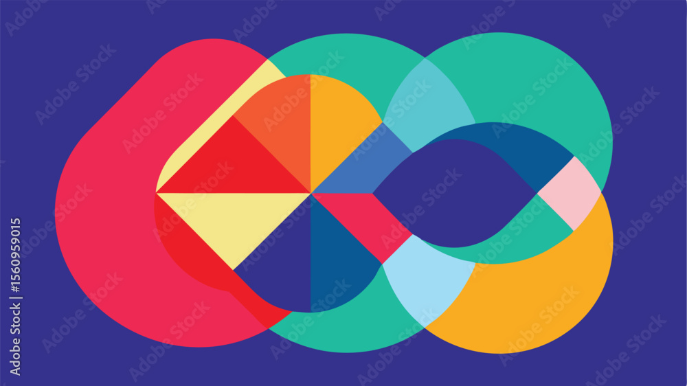 Poster vibrant abstract geometric composition in a playful array of multicolored shapes