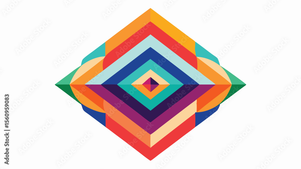 Poster vibrant geometric diamond shape with layered colored forms design element