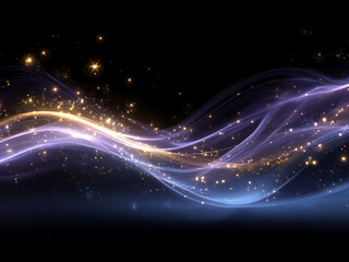 Obraz premium ゴールドと紫の優雅な光の軌跡 - 星が輝くエレガントな魔法の背景