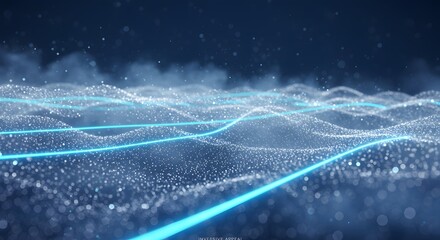 Abstract Blue Glowing Lines and Particles Wave Background