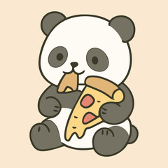 Cute Panda Eating Pizza Vector – Funny Food Animal Clipart for Kids and Fast Food Themes
