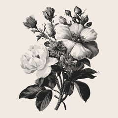 Black and white floral vector illustration on white background