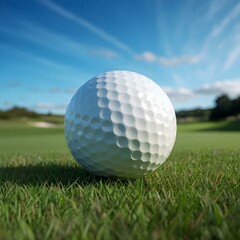 Obraz premium Pristine Golf Ball on a Lush Green Course Under a Clear Sky
