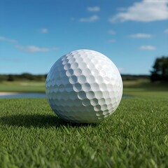 Obraz premium Pristine Golf Ball on a Lush Green Course Under a Clear Sky