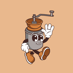 Retro character design of friendly coffee grinder