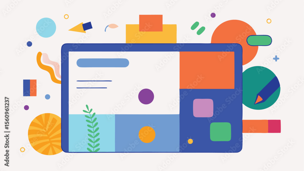 Poster abstract digital tablet design with geometric shapes and transparent background