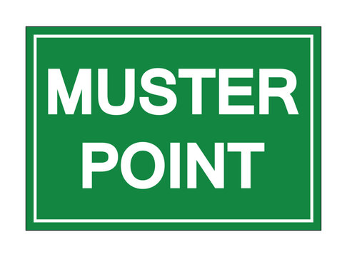 Green Safety Sign Indicating Location of Assembly Area for Emergencies