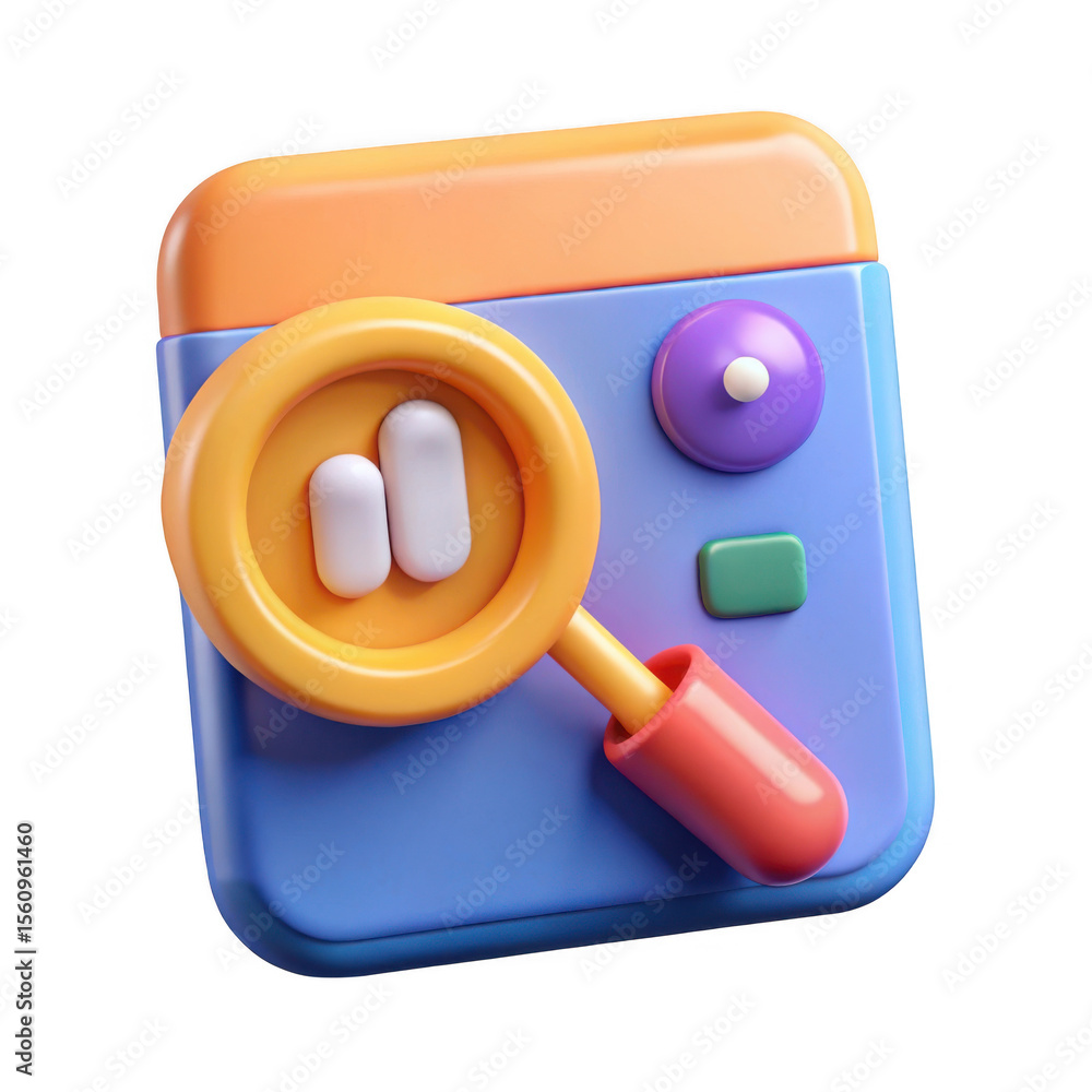 Poster 3d magnifying glass over data chart isolated on transparent background