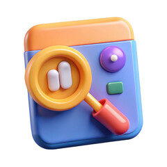 3d magnifying glass over data chart isolated on transparent background