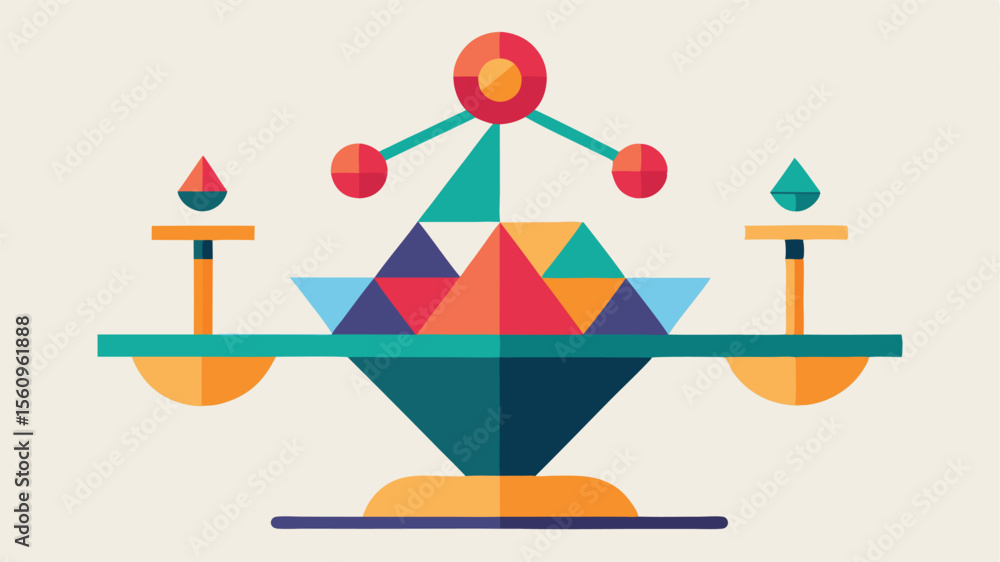 Poster abstract geometric composition featuring balance and colorful triangle elements with transparency