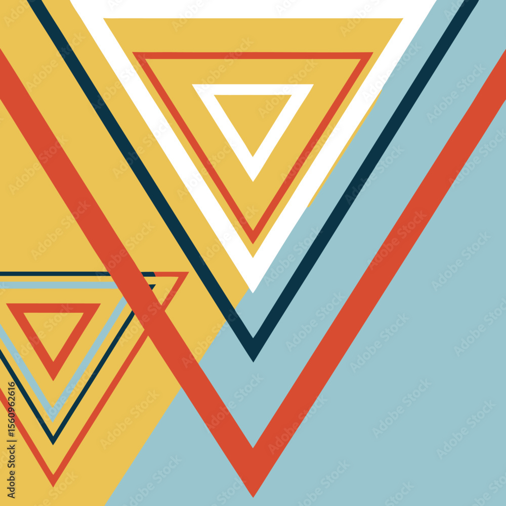 Poster abstract geometric composition featuring overlapping triangles and dynamic lines in a colorful palet
