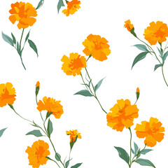 Vibrant orange and yellow floral pattern vector illustration on white background
