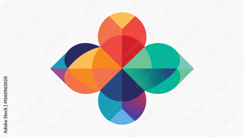 Poster abstract geometric composition of colorful overlapping shapes in modern vector illustration