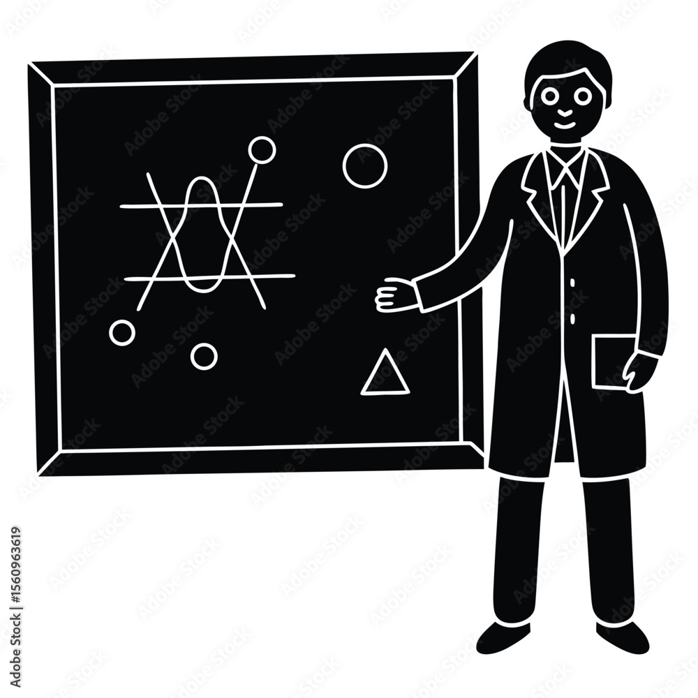 Poster physicist element isolated blackboard with formula on white background