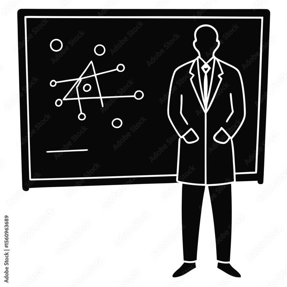 Poster physicist element isolated blackboard with formula on white background