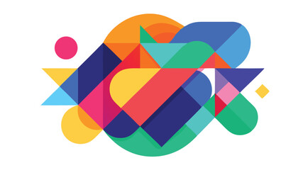 Abstract geometric composition of overlapping shapes with transparent elements and vivid colors