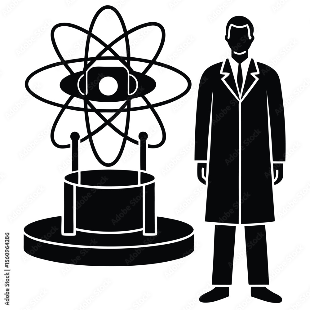 Poster physicist element isolated fusion reactor on white background