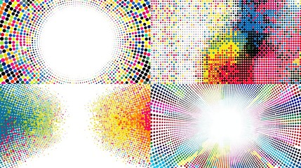 Abstract colorful pixel patterns in a grid format