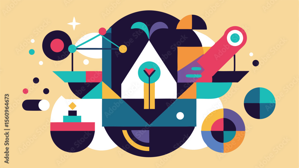 Aufkleber abstract geometric composition with colorful shapes and transparent elements on a white background