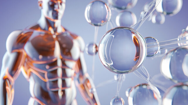 Somatotropin molecules, human growth hormone structure, muscle enhancement concept, biochemical fitness model, peptide molecular network, bodybuilding hormone, anabolic science 