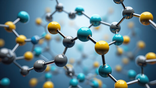 Growth hormone molecules, peptide structure, somatropin chemical model, molecular biology illustration, endocrine hormone network, biochemical connection, medical science visualization, protein synthe