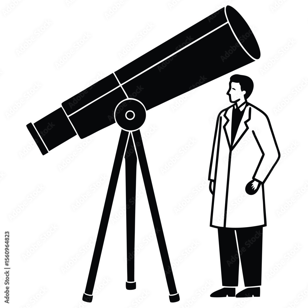 Poster physicist element isolated large telescope on white background