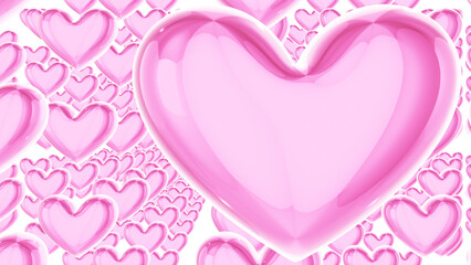 Bright Pink 3D Heart Pattern with Glossy Abstract Design on White Background.