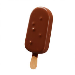 Chocolate covered ice cream bar on a wooden stick. Sweet dessert.