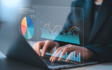 Data Analyst Working on Business Analytics Dashboard. Performance Metrics, KPIs, and Big Data Insights.
