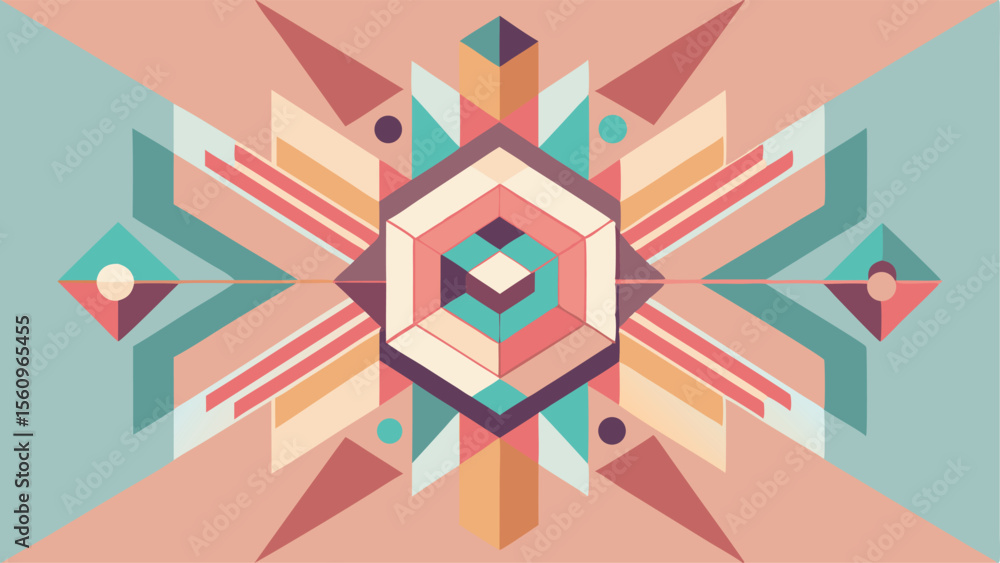 Poster abstract geometric composition with pastel colors and a central repeating pattern