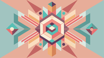 Abstract geometric composition with pastel colors and a central repeating pattern