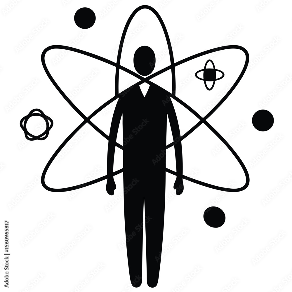 Poster physicist element isolated quantum field theory on white background