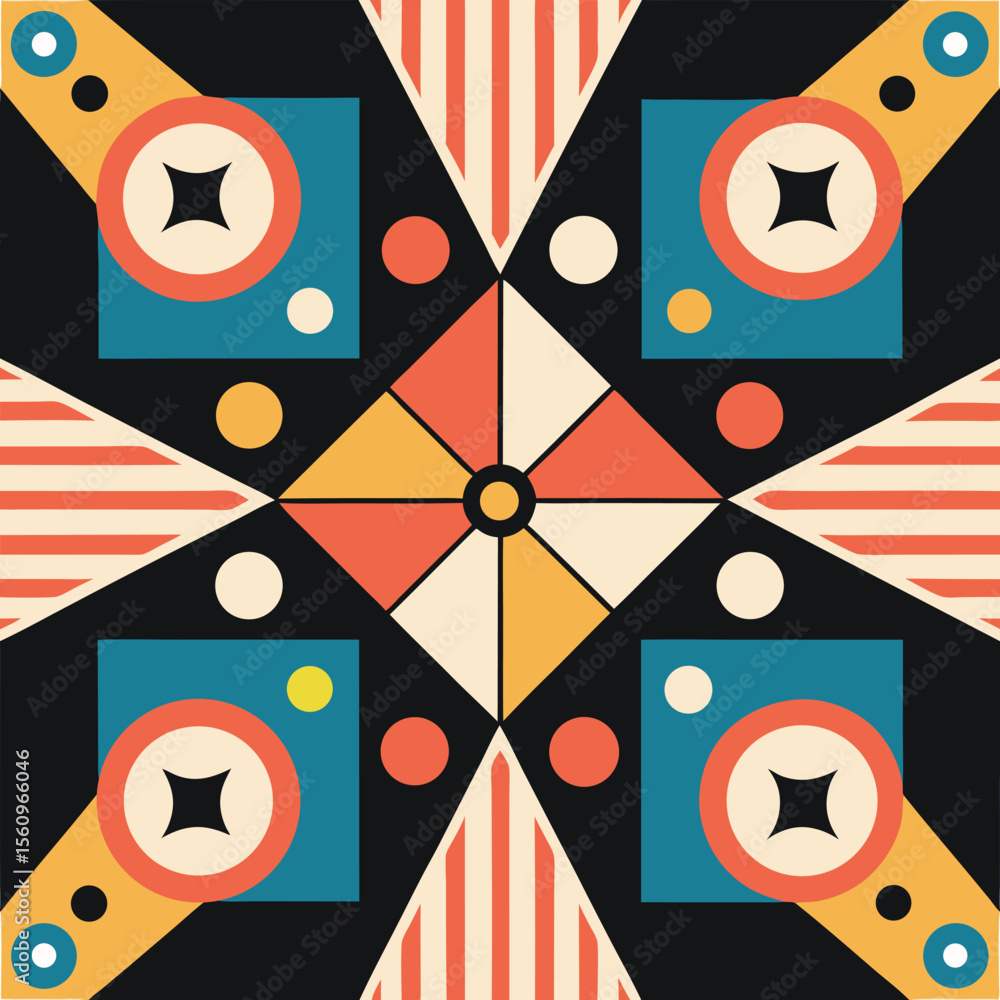 Aufkleber abstract geometric composition with symmetrical shapes and retro color palette