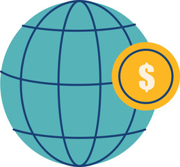 Hand drawn cute cartoon illustration of closed wallet with falling coins. Flat vector money currency sticker in colored doodle style. Shopping or payment icon or print. Online payment. Isolated.