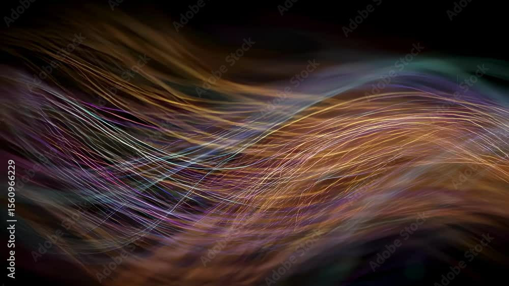 Poster a canvas of interwoven light strands each tinted with a different chromakey hue floating and swaying