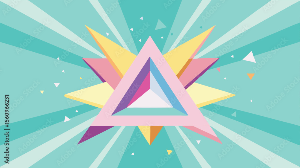 Poster abstract geometric composition with triangles and rays suitable for various design projects
