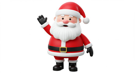 Cartoon santa claus in red suit waving hello. Christmas holiday season mascot character.