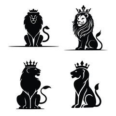 Crowned Lion Head Vector Bundle Vector Illustration